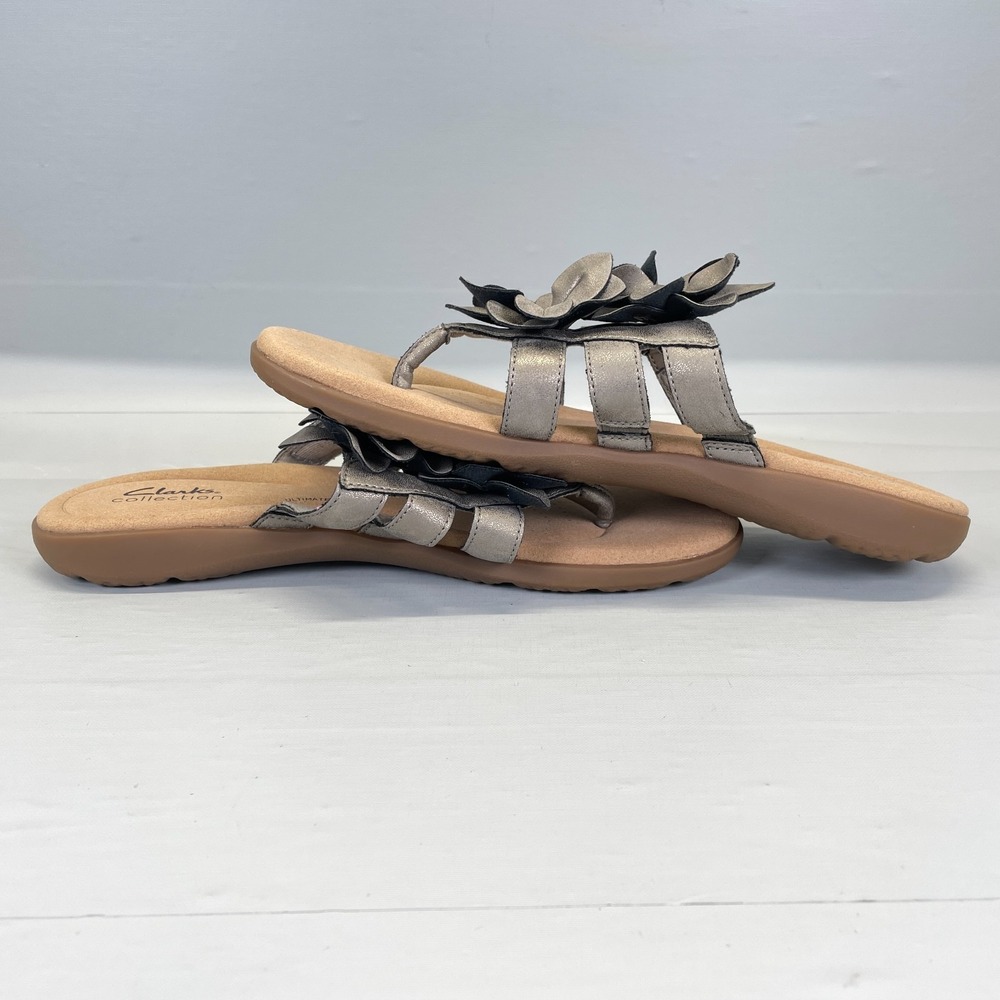 Clarks Elizabelle Mae Sandals Womens Size 9 M Pewter Metallic Shoes Thong Slides - Picture 8 of 10